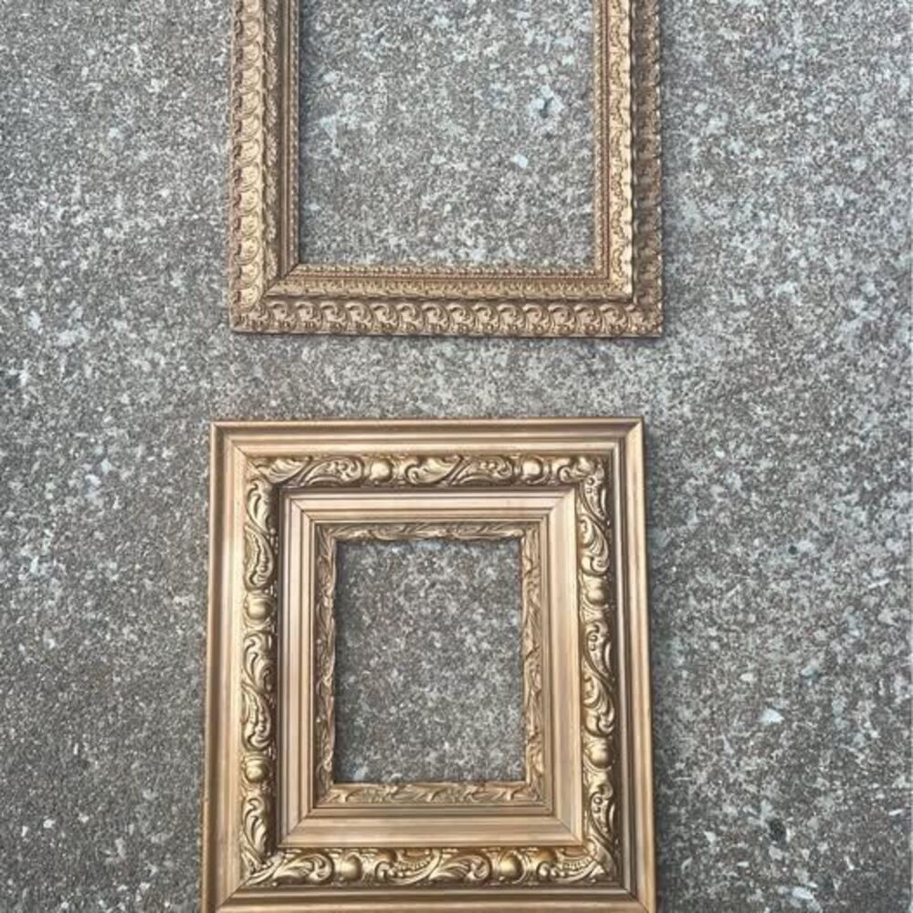 Pair of Wooden Vintage Frames | Romantic Ornate Carved Wood Golden Picture Frame